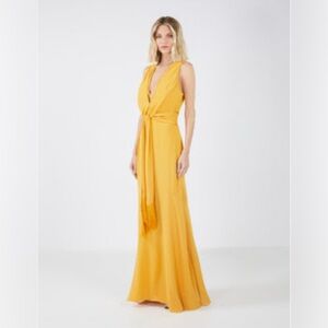BCBGMaxAzria Golden Glow Fit and Flare Maxi Dress with Fringe Belt